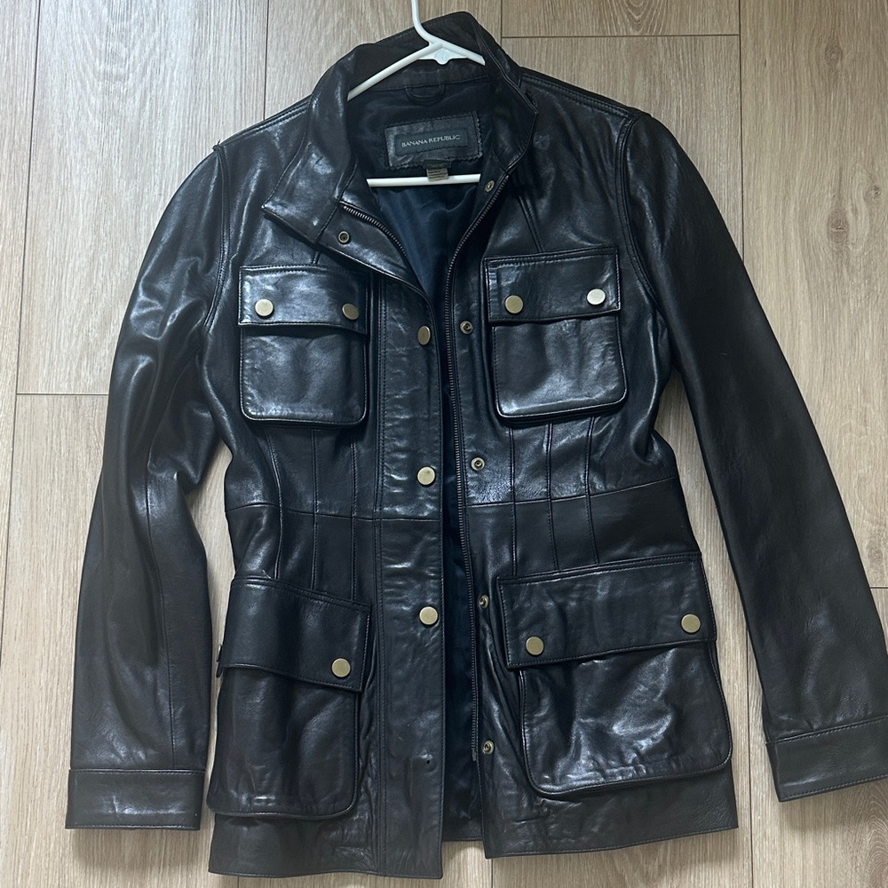 Women’s Banana Republic Military Black Leather Jacket